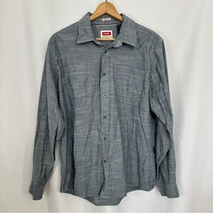 Wrangler Button Up Long Sleeve Polo Shirt Mens XL Vintage Wash Gray Casual